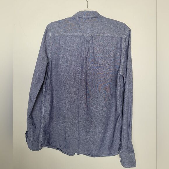 44MM Button Down Shirt Blouse Women's Medium Two Pockets Blue Chambray Cotton - Picture 10 of 14